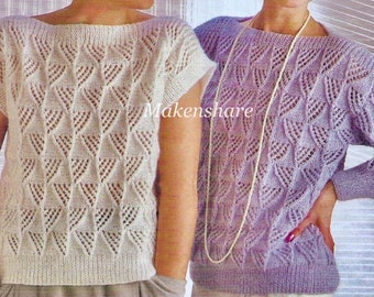 Knitting Pattern Ladies , Woman’s , Women’s ,Lace Sweater , Jumper , Tank , Top DK / Light Worsted/8 Ply size 30-40in / 76-102cm