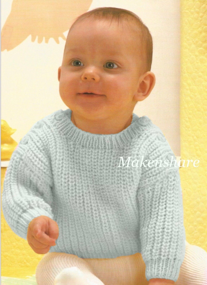 Knitting Pattern Baby Jumper / Sweater/Pullover Fisherman's Rib DK / Light Worsted/8 Ply size 17-19in 43-48cm Age 6-18 months image 6