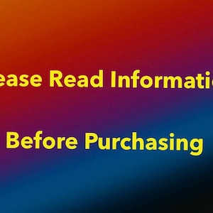 May include: Image with a gradient background of red, purple, and blue. The text "Please Read Information Before Purchasing" is displayed in yellow, centered on the image.