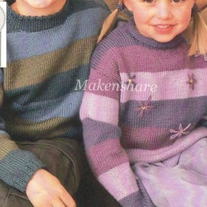 Children's Striped Sweater Knitting Pattern, DK, Size 20-30 Ages 1-11 (PDF Pattern)