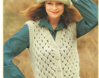 Mohair Cardigan & Hat Knitting Pattern, Sleeveless Vest (Digital Download)