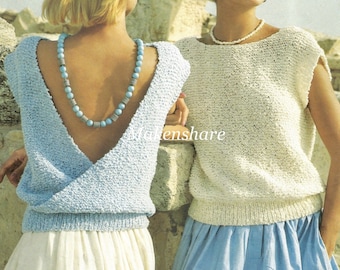 Knitting Pattern Ladies Woman’s Summer Top , Cross Over Backless Top , Easy Garter Stitch,  Aran /Worsted / 10 Ply ,Size 81 -102cm / 30-40in