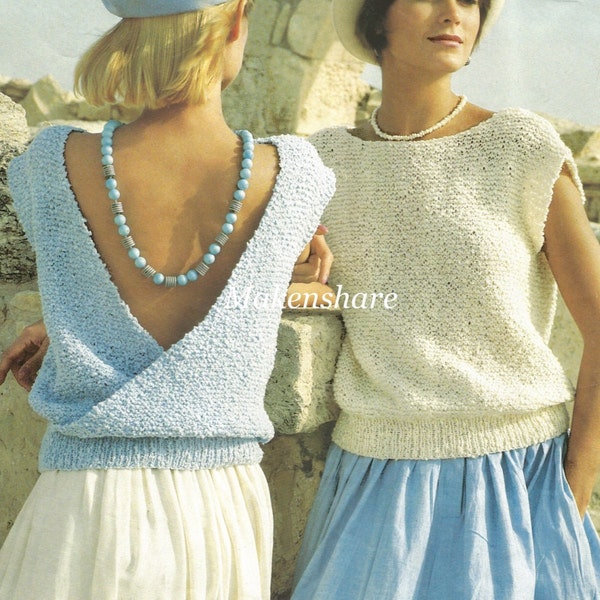 Knitting Pattern Ladies Woman’s Summer Top , Cross Over Backless Top , Easy Garter Stitch,  Aran /Worsted / 10 Ply ,Size 81 -102cm / 30-40in