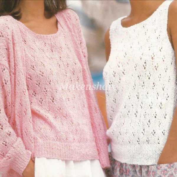 Knitting Pattern Ladies/Woman's/Girls Two Piece , Vest & Cardigan DK Pattern size 30- 42in 76-107cm