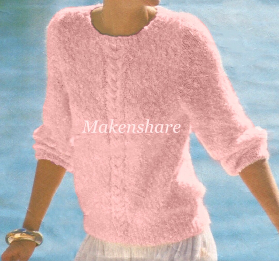 Knitting Pattern Ladies/woman's Aran Mohair Cable Crew/round Neck Size  34-40in 