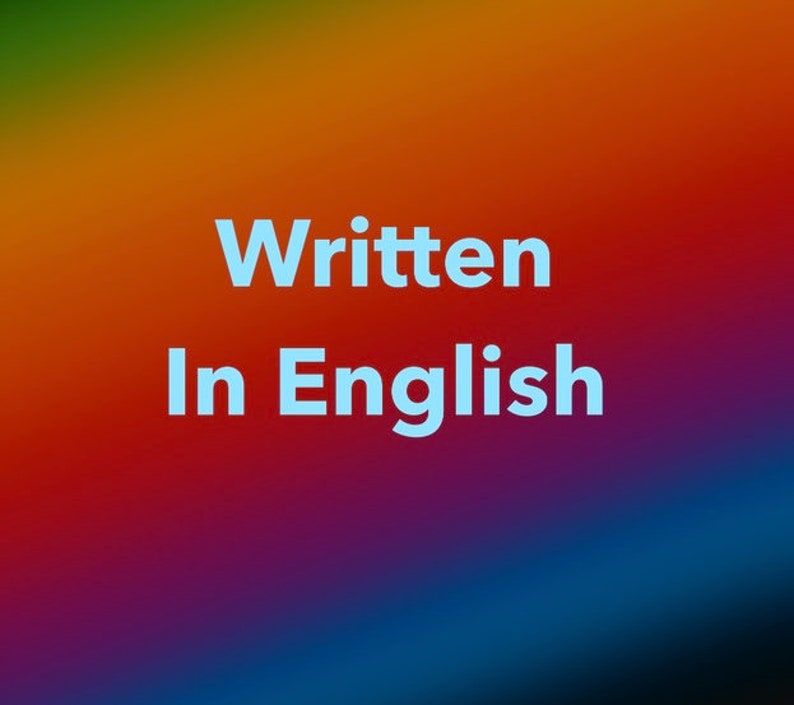 May include: A gradient background of orange, red, purple, and blue with the words "Written In English" in light blue, centered on the image. The text is in a sans-serif font.