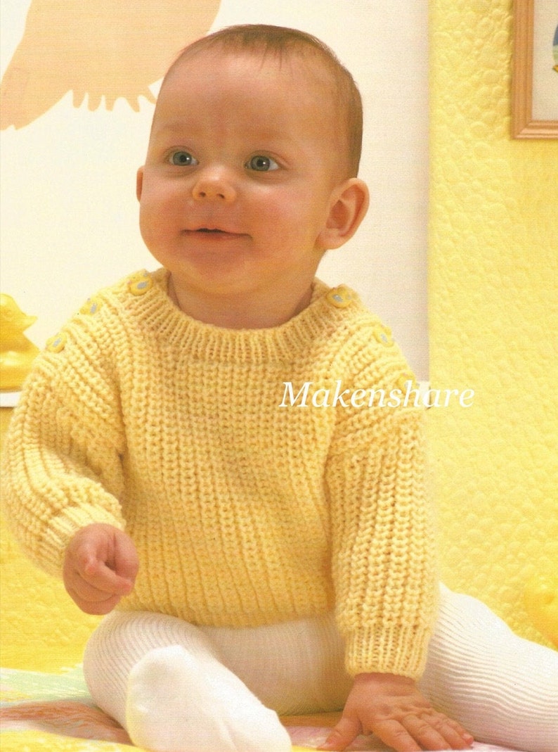 Knitting Pattern Baby Jumper / Sweater/Pullover Fisherman's Rib DK / Light Worsted/8 Ply size 17-19in 43-48cm Age 6-18 months image 7