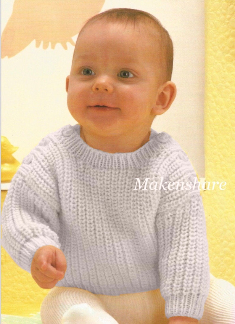 Knitting Pattern Baby Jumper / Sweater/Pullover Fisherman's Rib DK / Light Worsted/8 Ply size 17-19in 43-48cm Age 6-18 months image 5