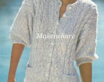 Mohair-Strickjacke mit Zopfmuster, Muster mit Taschen (Größe 90-100 cm) (PDF-Muster)
