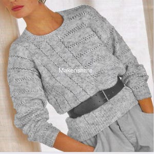 Ladies Sweater Knitting Pattern: DK , Light Worsted, 8 Ply Sizes 30-44in , 76-112cm