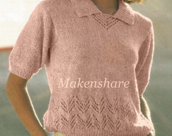 Knitting Pattern Girls/ Ladies Spring / Summer Top short sleeved with collar in DK / Worsted/ 8 ply size 30-40in 76-122cm