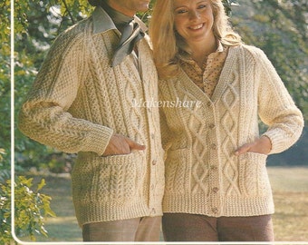 Knitting Pattern Ladies , Woman’s Mens Aran , Fisherman , Worsted , 10 ply  Cardigan  34 - 44in 86-112cm