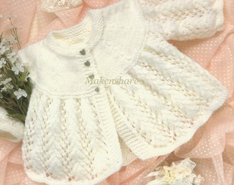 Knitting Pattern Babies DK/Light Worsted / 8 Ply Matinee Jacket /Coat /Cardigan in 3 sizes 17in 18in 19in