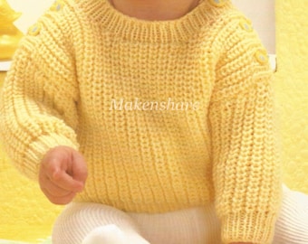 Knitting Pattern Baby Jumper / Sweater/Pullover Fisherman's Rib DK / Light Worsted/8 Ply size 17-19in 43-48cm Age 6-18 months