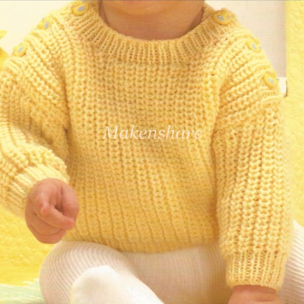 Knitting Pattern Baby Jumper / Sweater/Pullover Fisherman's Rib DK / Light Worsted/8 Ply size 17-19in 43-48cm Age 6-18 months