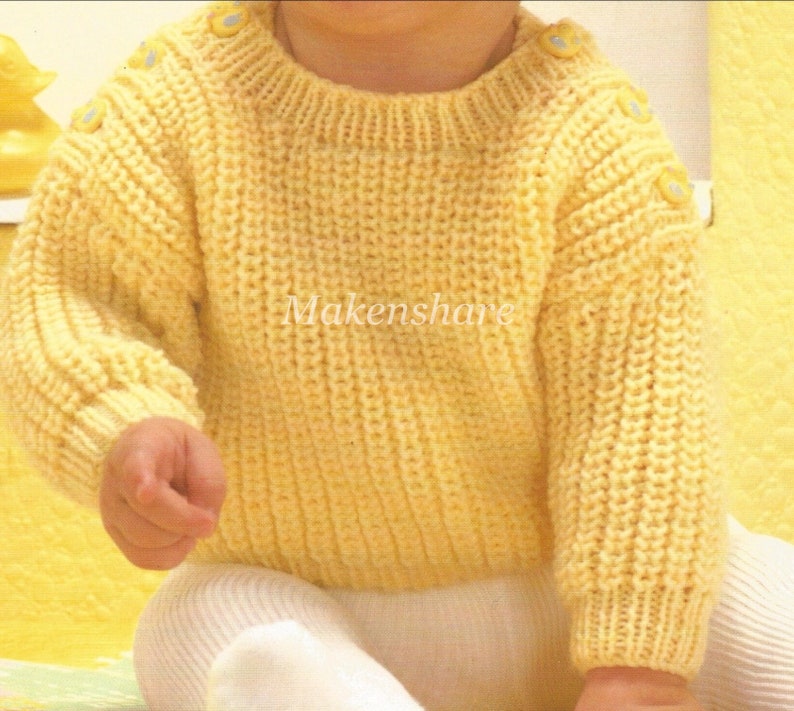 Knitting Pattern Baby Jumper / Sweater/Pullover Fisherman's Rib DK / Light Worsted/8 Ply size 17-19in 43-48cm Age 6-18 months image 1