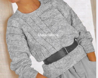 Knitting Pattern Ladies/Woman's/ Girls Sweater/Jumper DK /Light Worsted Weight /8 Ply size 30-44in 76-112cm