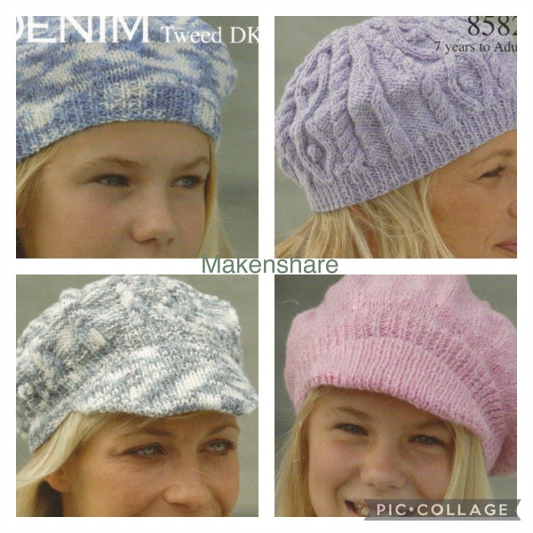 Knitting Pattern Ladies Hat Pattern Woman's Hat knitting ,Girls Hats Knitting Pattern,Peak Cap & Berets Age 7 to Adult  DK/ Light Worsted