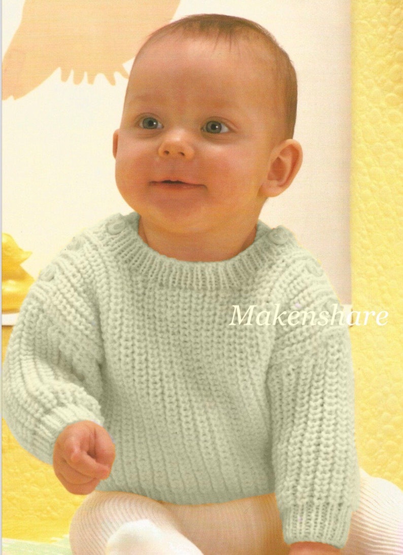 Knitting Pattern Baby Jumper / Sweater/Pullover Fisherman's Rib DK / Light Worsted/8 Ply size 17-19in 43-48cm Age 6-18 months image 4