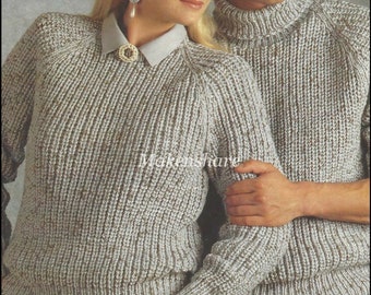 Knitting Pattern Ladies , Women’s , Men’s , Mans , Chunky , Bulky , 12 Ply ,  Fisherman Rib Polo & Crew Neck Pattern 32- 46in/ 81cm -117cm