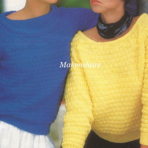 Knitting Pattern Ladies/Woman's DK/Light Worsted/8 Ply Boat Neck Jumper/Sweater/Pullover size 32-40in 81-102cm