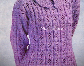 Strickmuster mit Spitzenkragen, für Damen 76-102 cm (PDF-Muster)