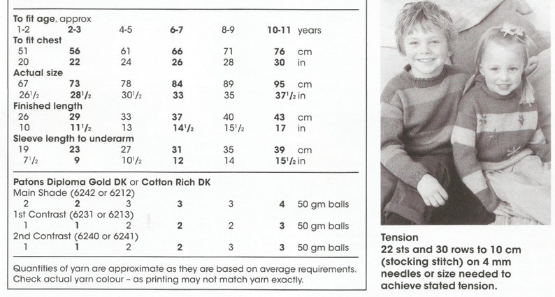 Knitting Pattern Childrens Sweater/ Jumper/ Pullover DK / Light Worsted Size 20-30 in 56-76cm Age 1 to 11 image 6