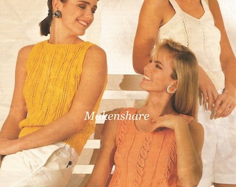 Knitting Pattern , Ladies Pattern , Summer Tops knitting Patterns, DK pattern, Light Worsted patten  8 ply, size 30 to 40in  76- 102cm