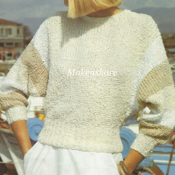 Knitting Pattern Ladies , Women’s , Woman's Dolman , Batwing Sweater ,  Jumper , Pullover .Aran , Worsted ,10 Ply Size 32-38in 81-97cm