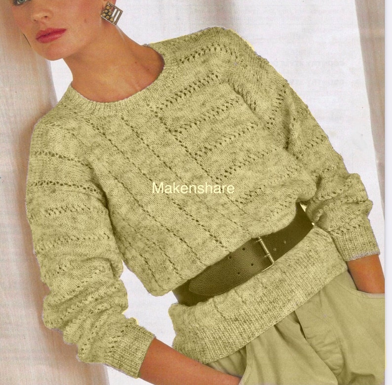 Knitting Pattern Ladies/Woman's/ Girls Sweater/Jumper DK /Light Worsted Weight /8 Ply size 30-44in 76-112cm image 5