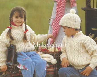 Knitting Pattern Children’s Girls , Boys , Teens  , Jacket Zip Up & Button Up Versions  , Aran, Worsted Size 24- 34in 60-85cm
