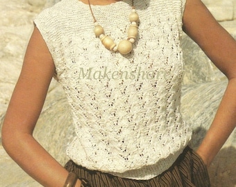 Knitting Pattern Ladies , Woman’s , Older Girls Sleeveless Sweater, Summer Top DK , Light Worsted  8 Ply Size 76-102cm 30-40in