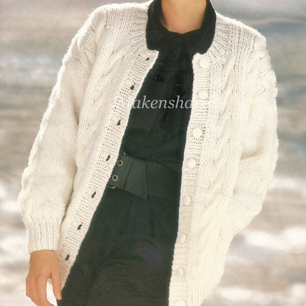 Knitting Pattern Ladies  , Woman’s  , Girls  Chunky , Bulky ,  Cable Knit Cardigan , Jacket Size  30-40in 46-102cm