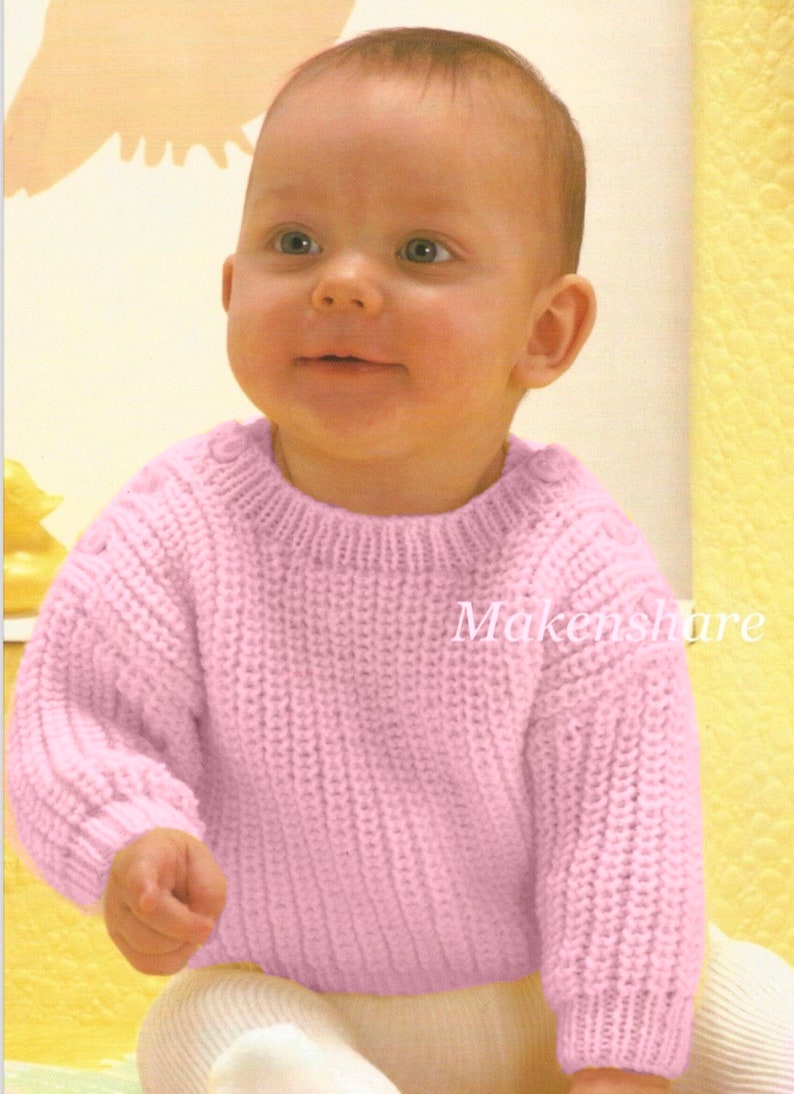Knitting Pattern Baby Jumper / Sweater/Pullover Fisherman's Rib DK / Light Worsted/8 Ply size 17-19in 43-48cm Age 6-18 months image 3