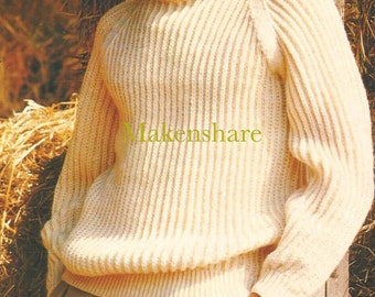Knitting Pattern Youths , Teenager , Man’s , Men’s ,Ribbed Sweater, Jumper, Pullover, DK , Worsted 10 Ply Size 34-44  in , 86-112 cm