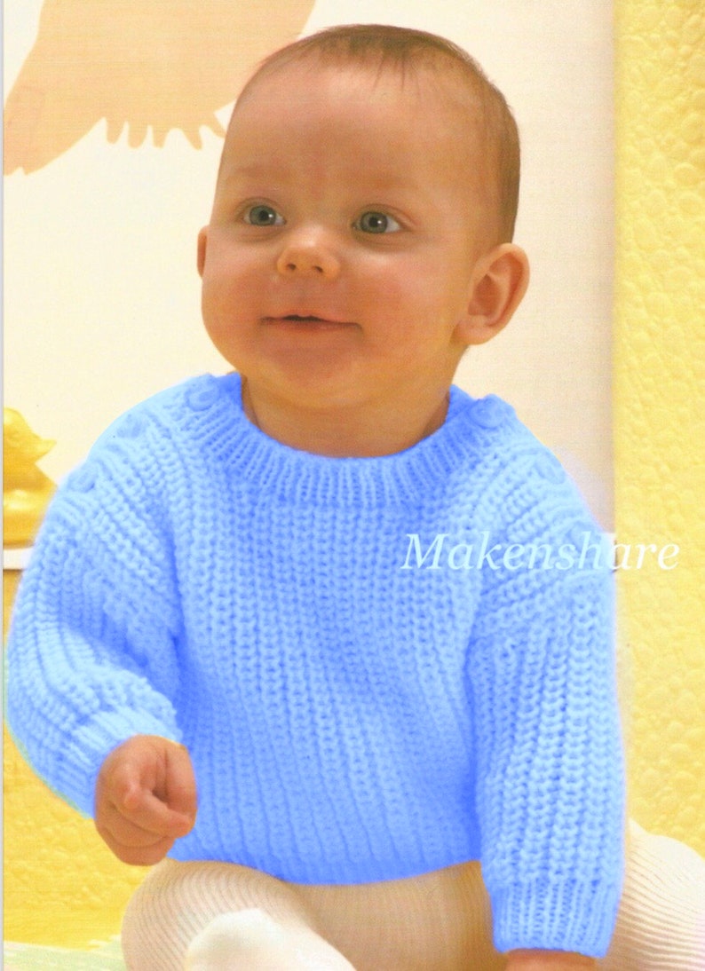 Knitting Pattern Baby Jumper / Sweater/Pullover Fisherman's Rib DK / Light Worsted/8 Ply size 17-19in 43-48cm Age 6-18 months image 2
