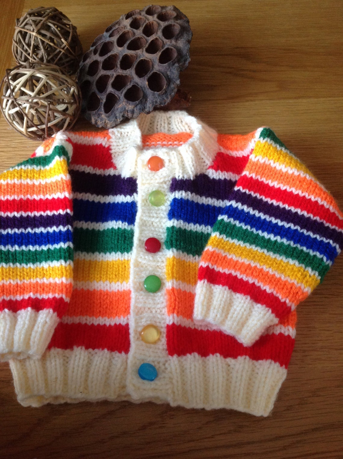 Hand knitted Rainbow Striped Babies Cardigan First size 03 Etsy