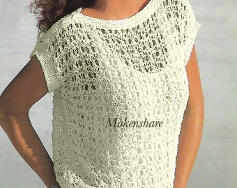 Knitting Pattern  , Ladies ,  Woman's , Women’s Lacy Summer Top , Sleeveless Sweater ,  Pullover , Beach Cover up size 30-40 in  76-102 cm