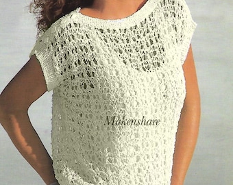 Knitting Pattern  , Ladies ,  Woman's , Women’s Lacy Summer Top , Sleeveless Sweater ,  Pullover , Beach Cover up size 30-40 in  76-102 cm