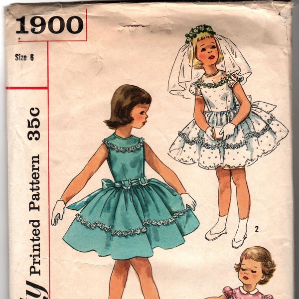 Pattern ~ Simplicity Pattern 1900 Girl's Dress Communion Dress 1950's Vintage Retro Classic