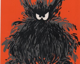 Cards ~ Vintage Halloween Card Black Monster Used