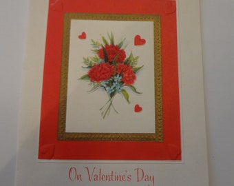 Cards ~ Vintage Valentine Day Card to Grandfather with Hearts and Red Flowers Unused with Envelope 1960's