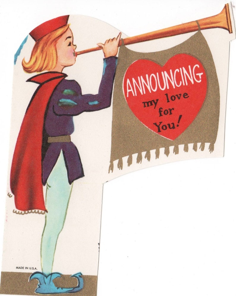Cards Vintage Valentine Card Trumpeter 1960's image 1