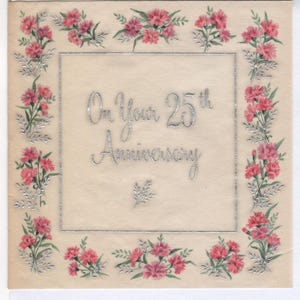 Cards ~ Vintage 25th Anniversary card on vellum with envelope