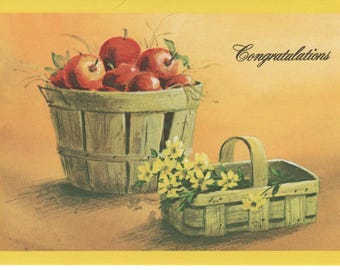 Cards ~ Vintage Congratulations card with apples, yellow flowers and baskets (with envelope)