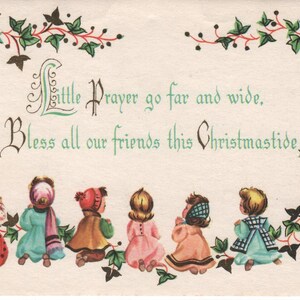 Cards ~ Vintage Christmas Card with Praying Children and Ivy Unused with Envelope