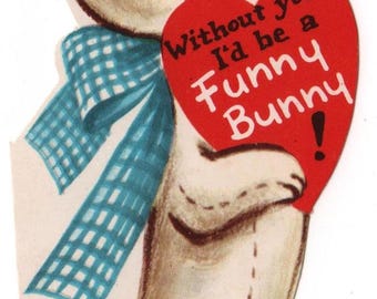 Cards ~ Vintage Valentine's Day card "Funny Bunny" Bunny with Hat