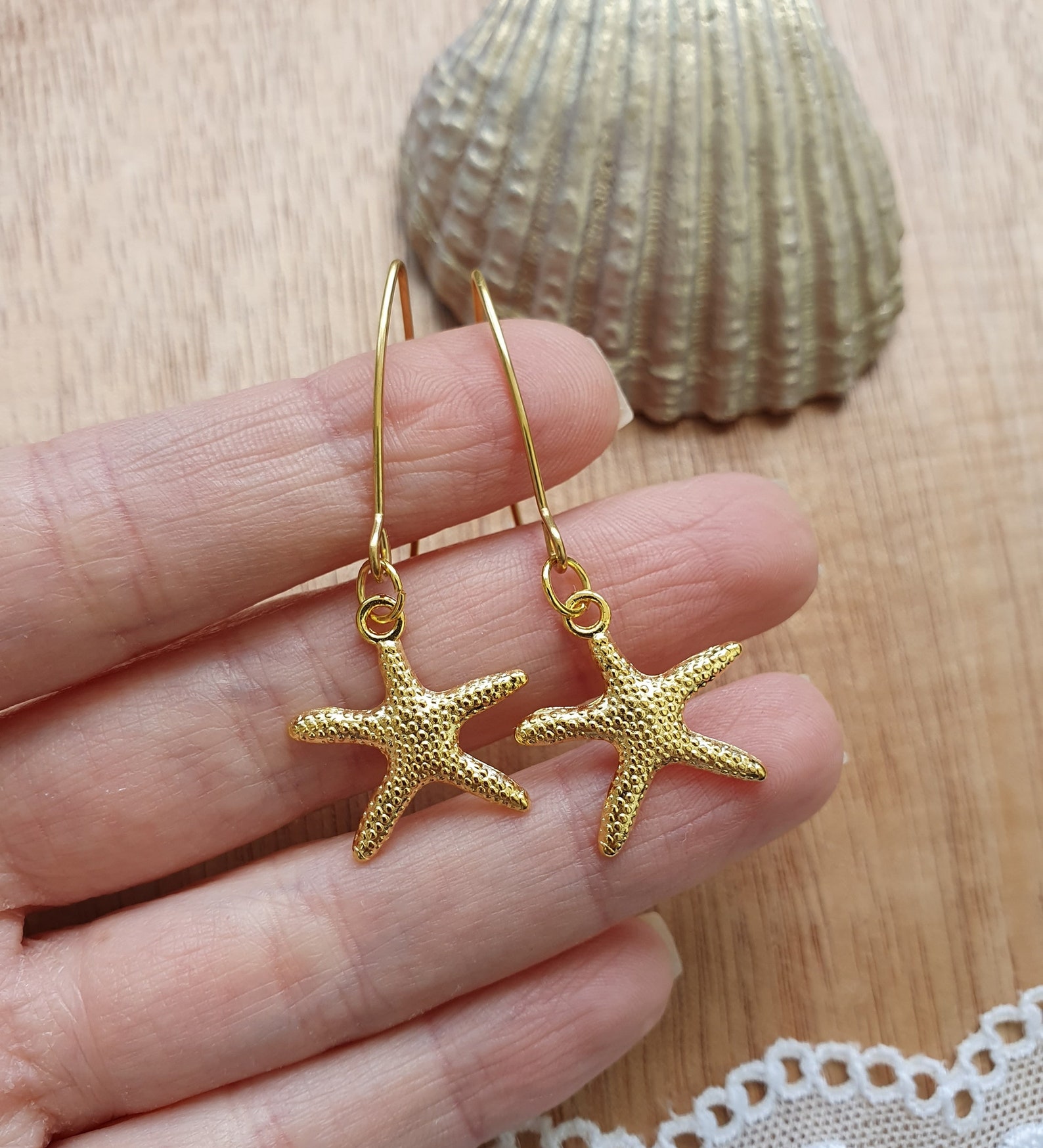 Gold Tone Starfish Earrings Small Dangle Earrings Summer Etsy