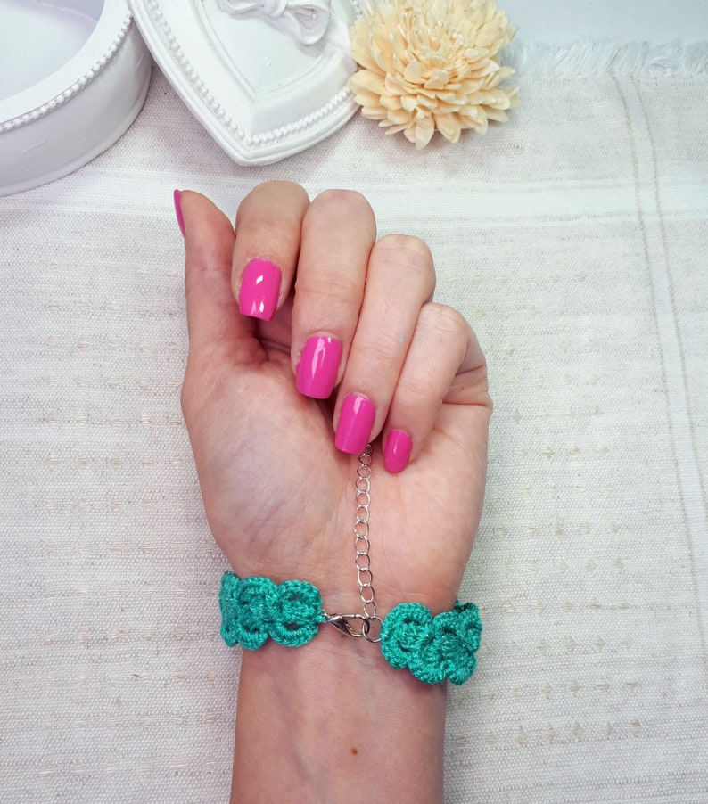 Sparkling Turquoise Crochet Bracelet Modern Fabric Jewelry Etsy