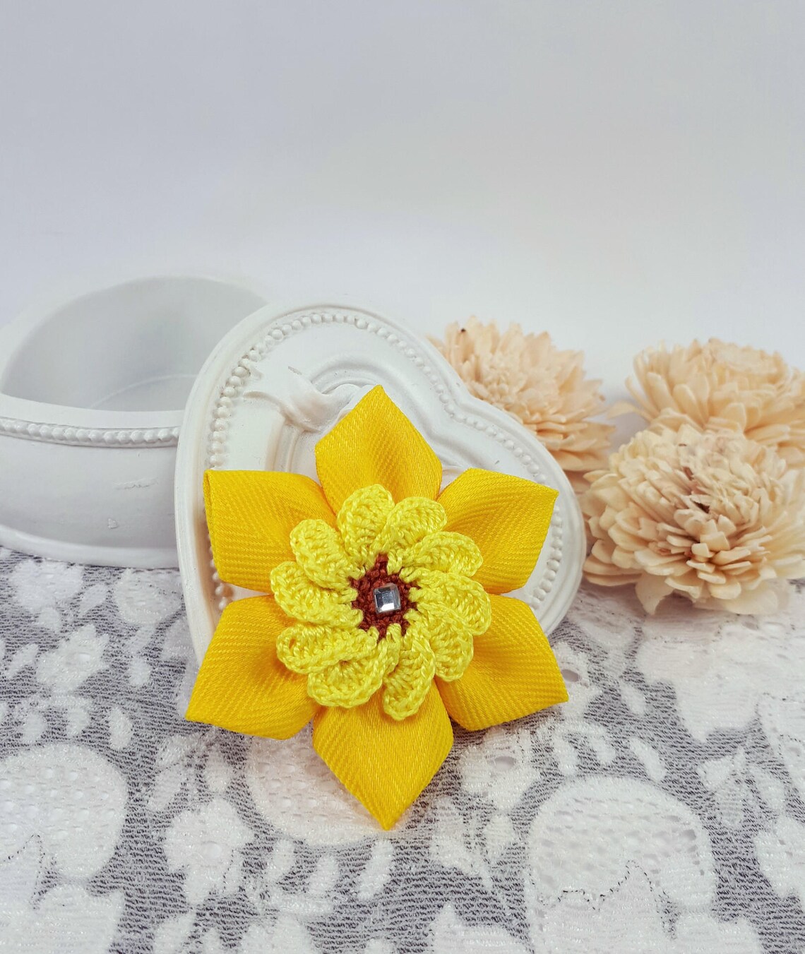 Broche de flor de tela amarilla accesorio de bufanda de Etsy